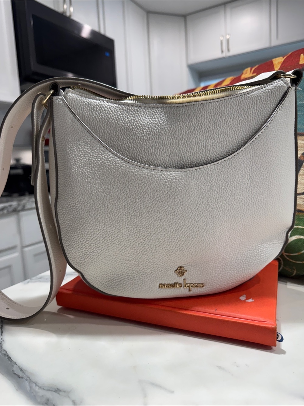 Nanette Lepore Ivory Pebbled Leather Shoulder Bag